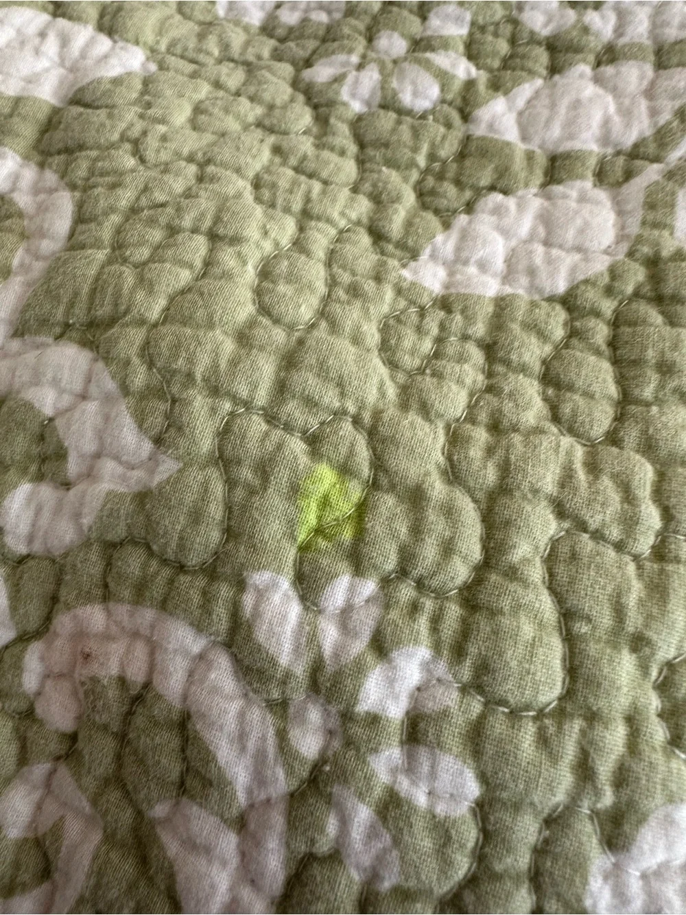 Laura Ashley Green and White Reversible Quilted Coverlet